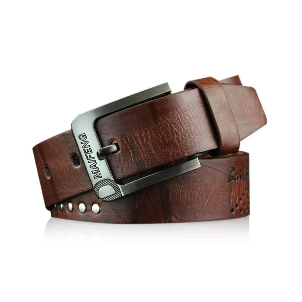 Vintage Leather Men Belt – Luxury Alloy Buckle, High-Quality Business Waistband
