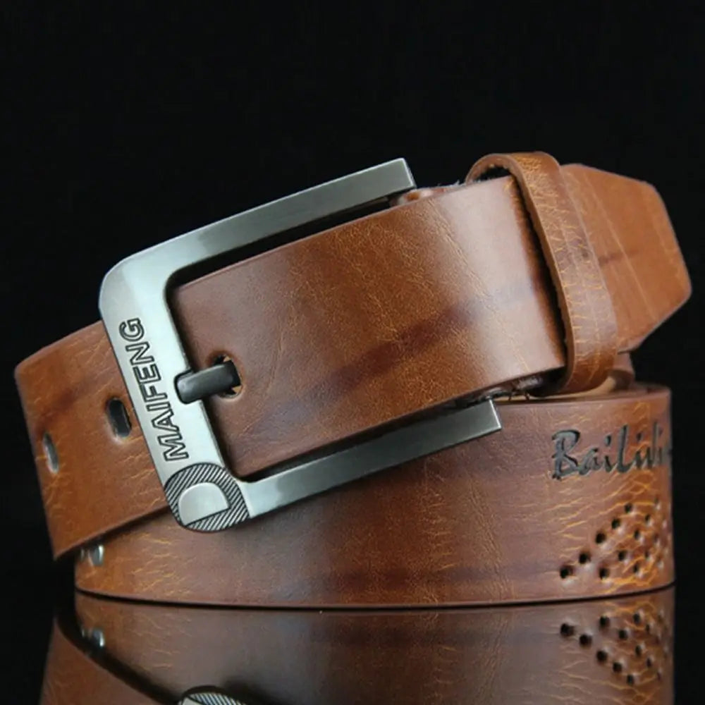 Vintage Leather Men Belt – Luxury Alloy Buckle, High-Quality Business Waistband