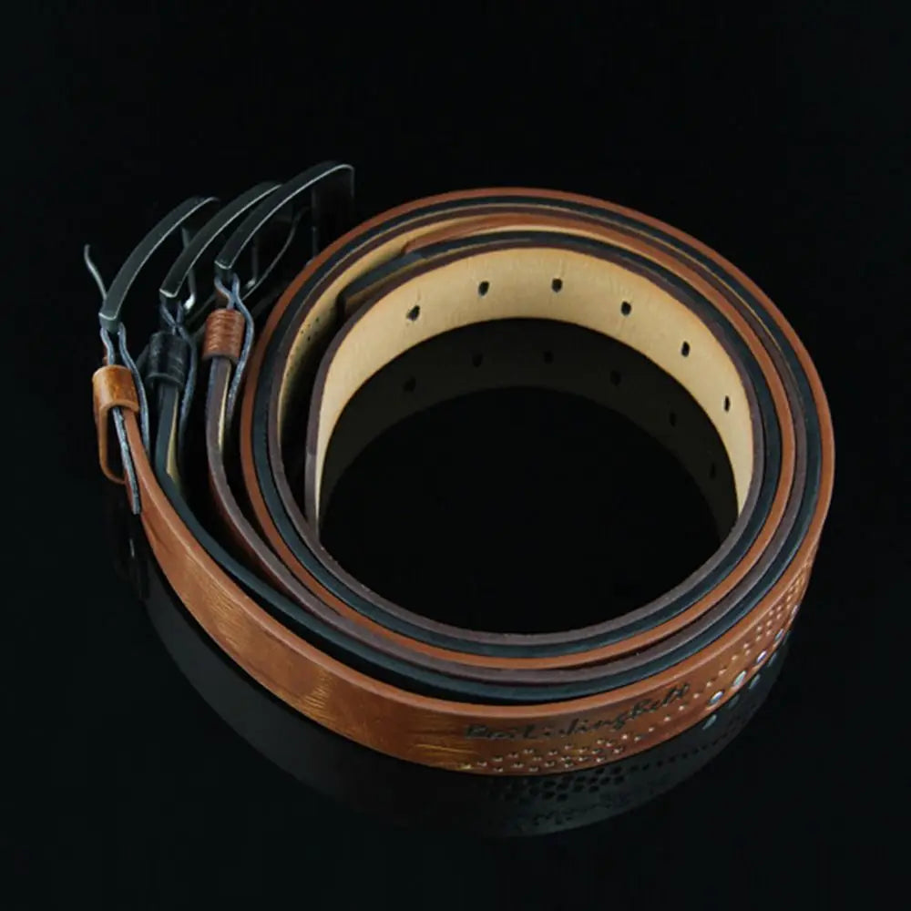 Vintage Leather Men Belt – Luxury Alloy Buckle, High-Quality Business Waistband