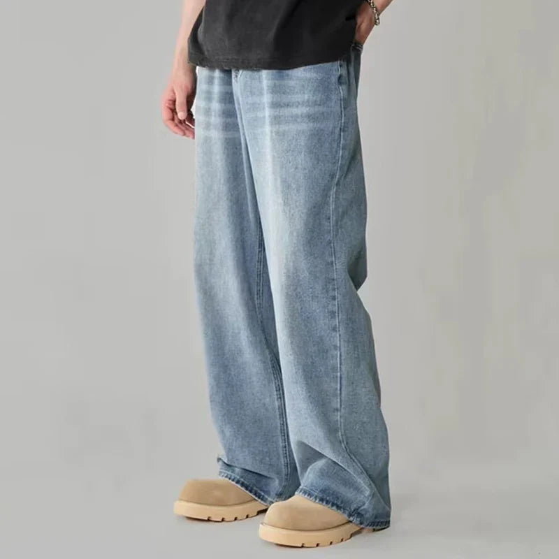 Men Fashion High Waist Wide Leg Jeans