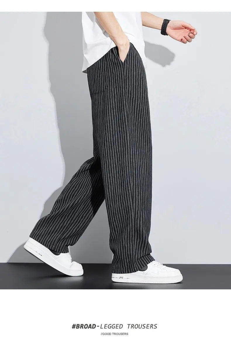 Mens Trousers with a Sense of Featuring a Unique Stripe with Drape