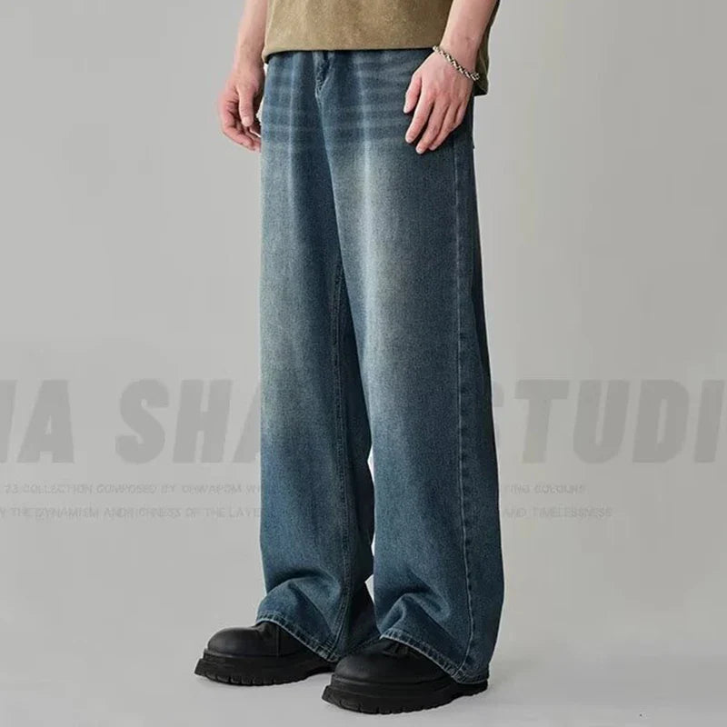 Men Fashion High Waist Wide Leg Jeans