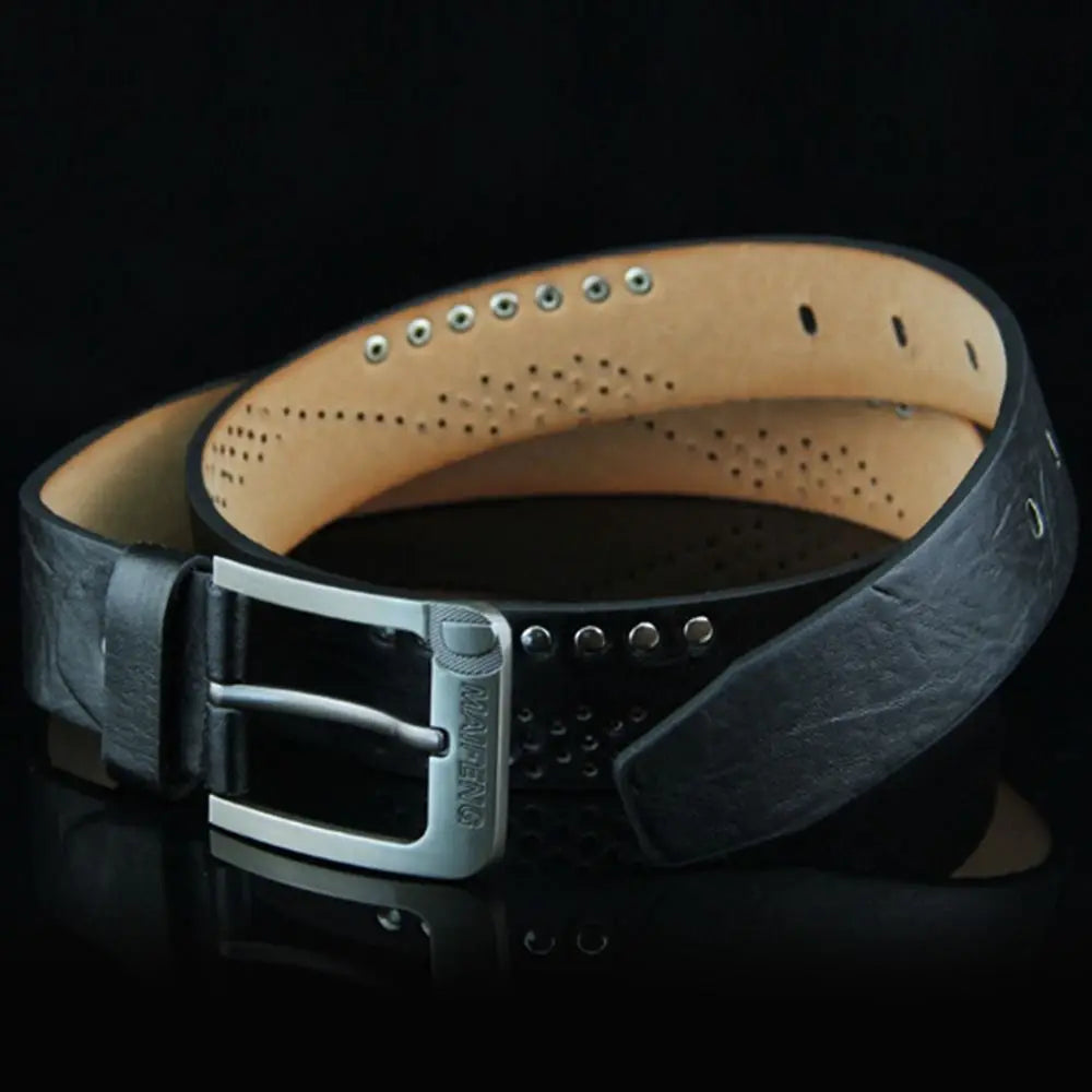 Vintage Leather Men Belt – Luxury Alloy Buckle, High-Quality Business Waistband