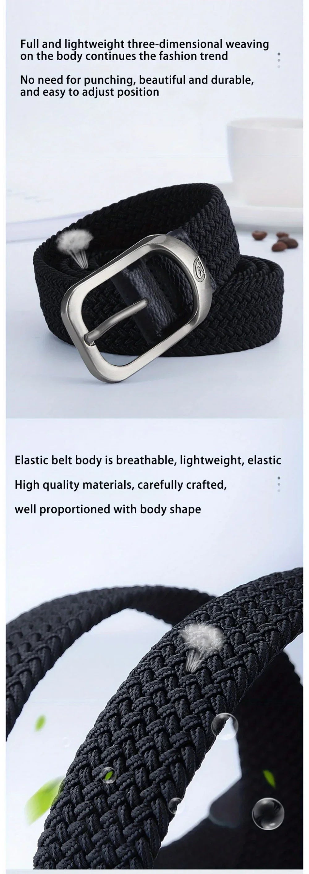 Punch-Free Belt – Elastic Woven Design for Men & Women, Outdoor & Work-Ready, Casual Style