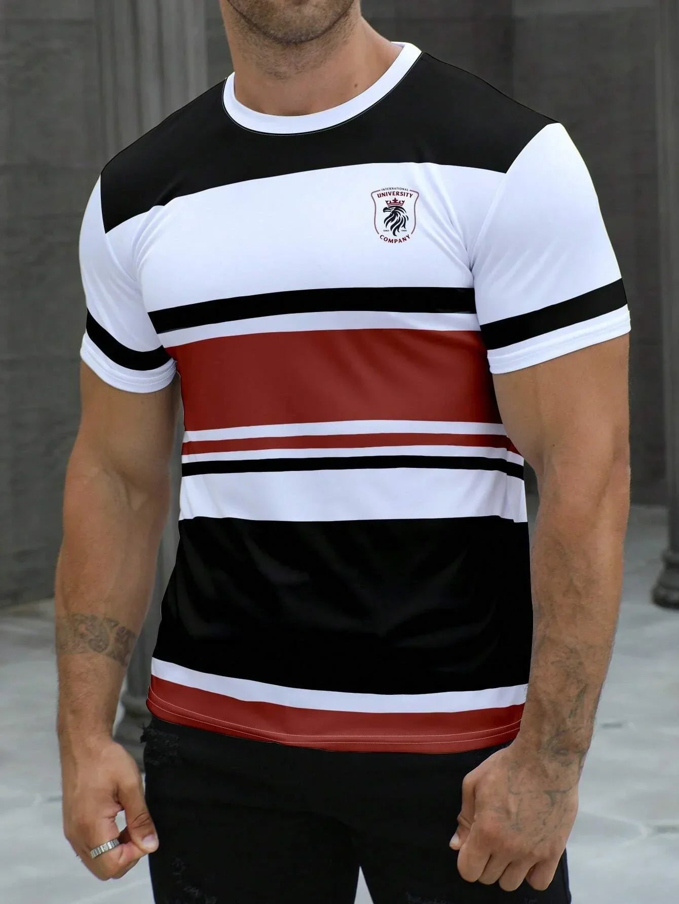 Men striped design pattern short sleeved T-shirt quick drying