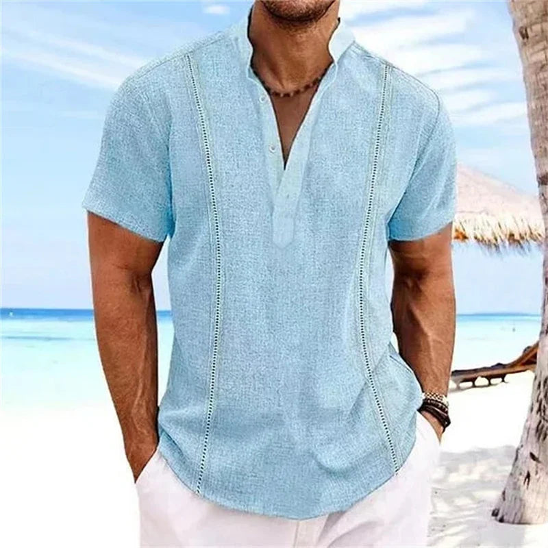 Summer Striped 3D Printed Henley Shirts
