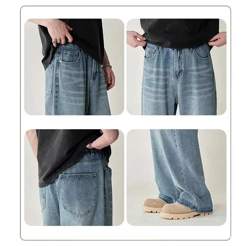 Men Fashion High Waist Wide Leg Jeans