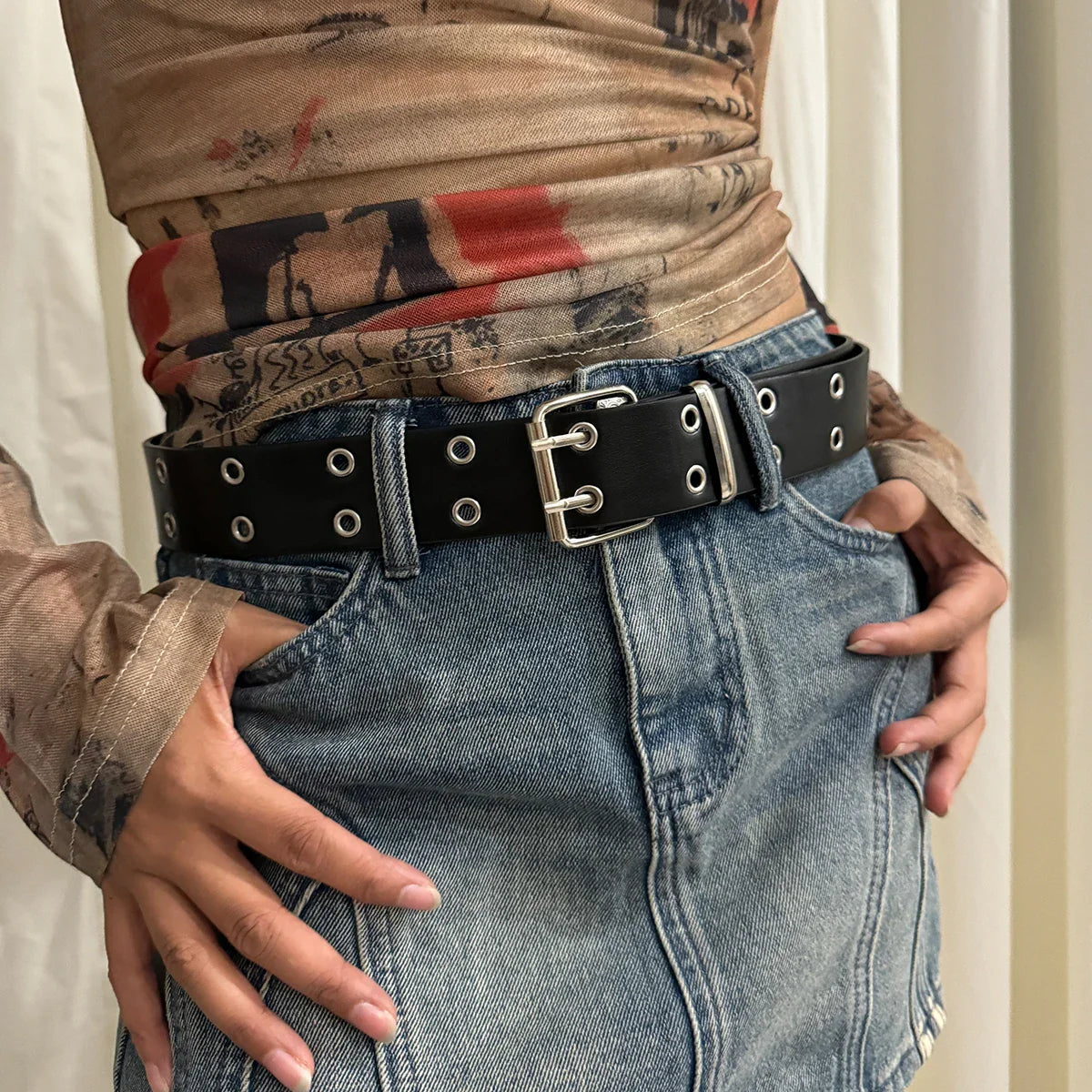 Hip Hop Belt – Double Hole Y2K Punk Belt, Unisex, Punch-Free & Adjustable