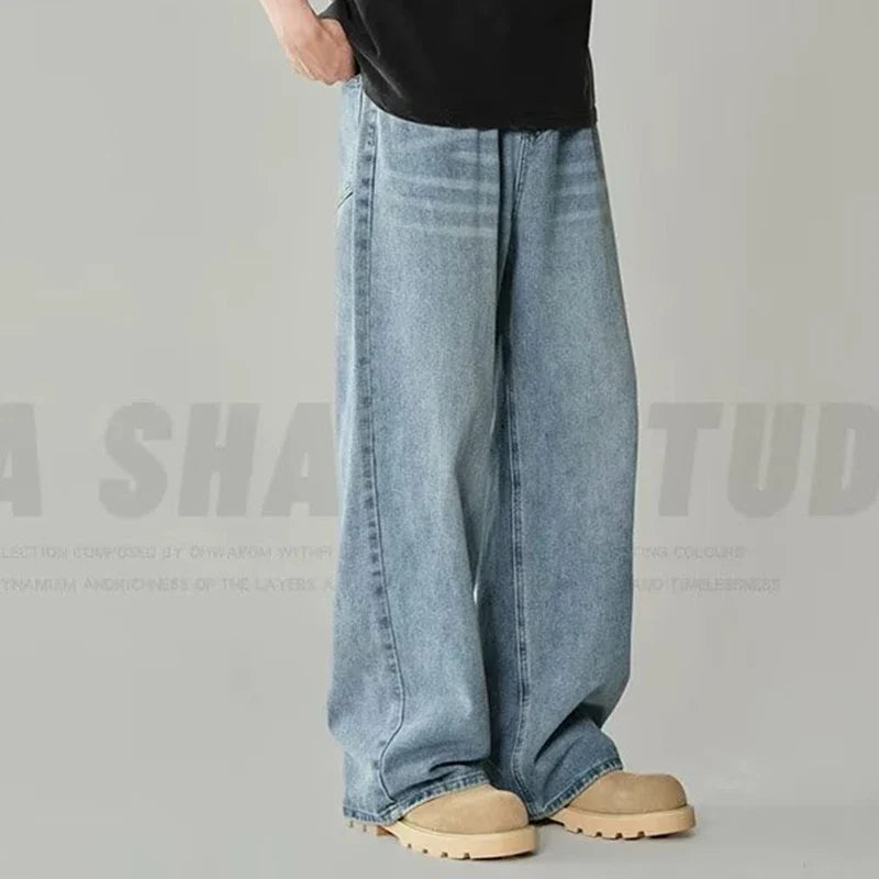Men Fashion High Waist Wide Leg Jeans