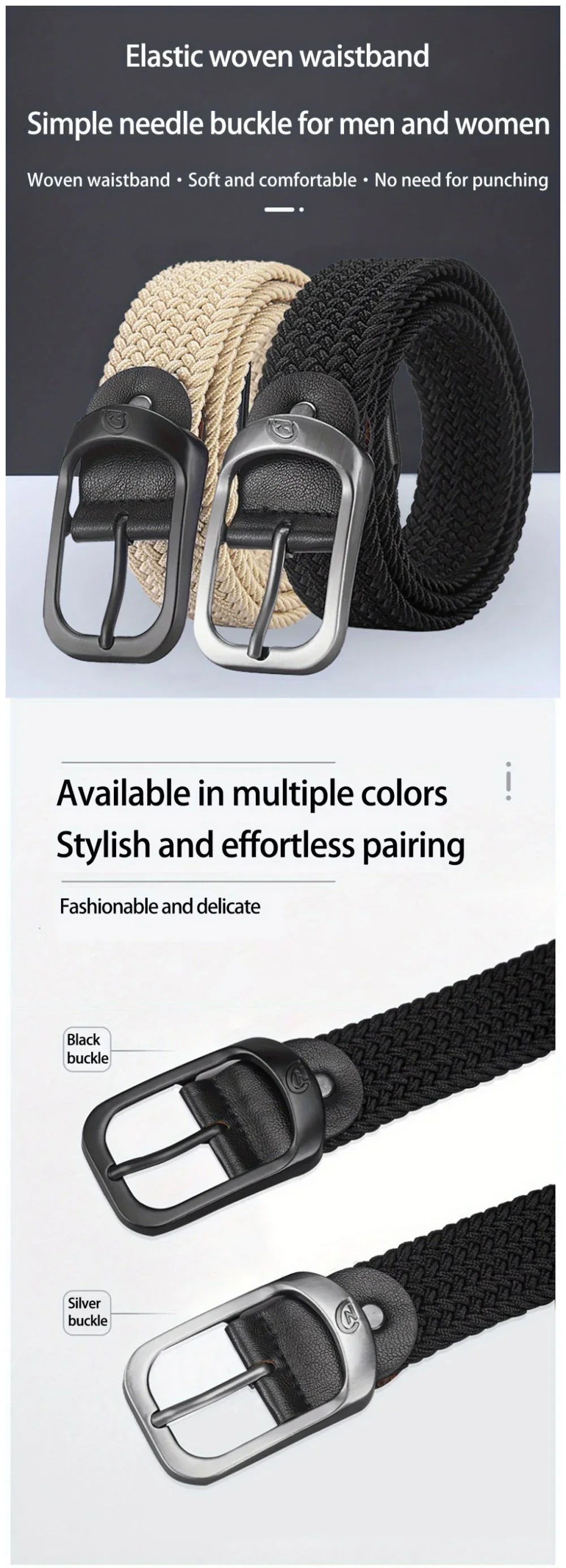 Punch-Free Belt – Elastic Woven Design for Men & Women, Outdoor & Work-Ready, Casual Style