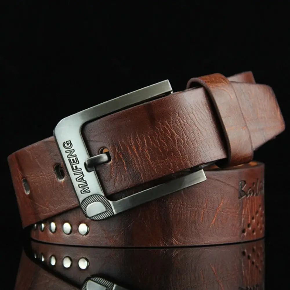 Vintage Leather Men Belt – Luxury Alloy Buckle, High-Quality Business Waistband