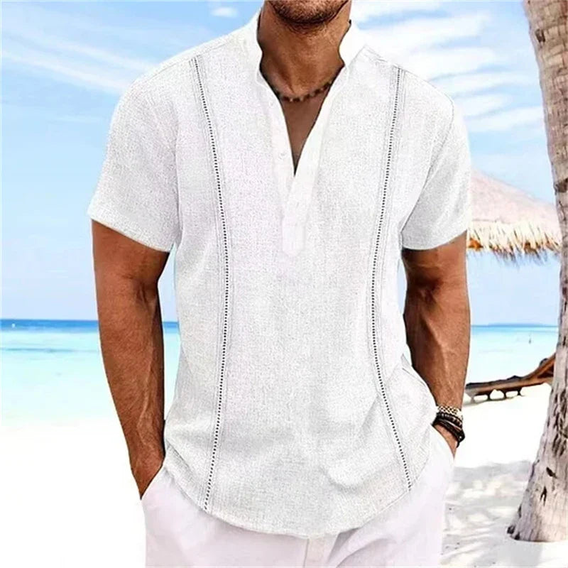 Summer Striped 3D Printed Henley Shirts
