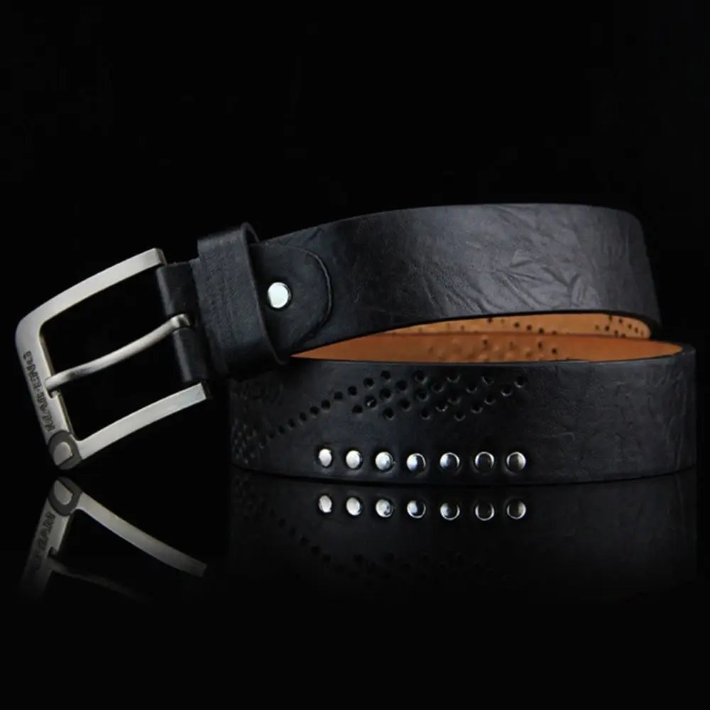 Vintage Leather Men Belt – Luxury Alloy Buckle, High-Quality Business Waistband
