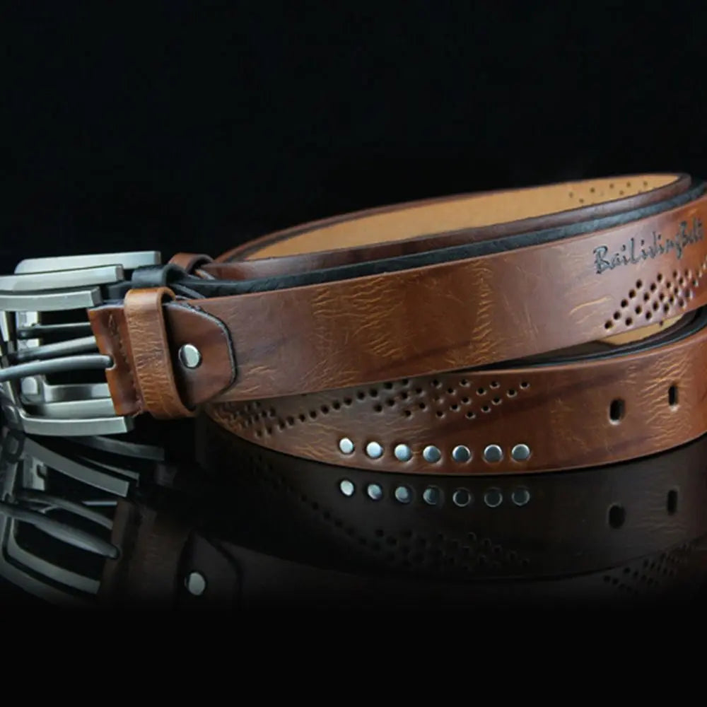 Vintage Leather Men Belt – Luxury Alloy Buckle, High-Quality Business Waistband