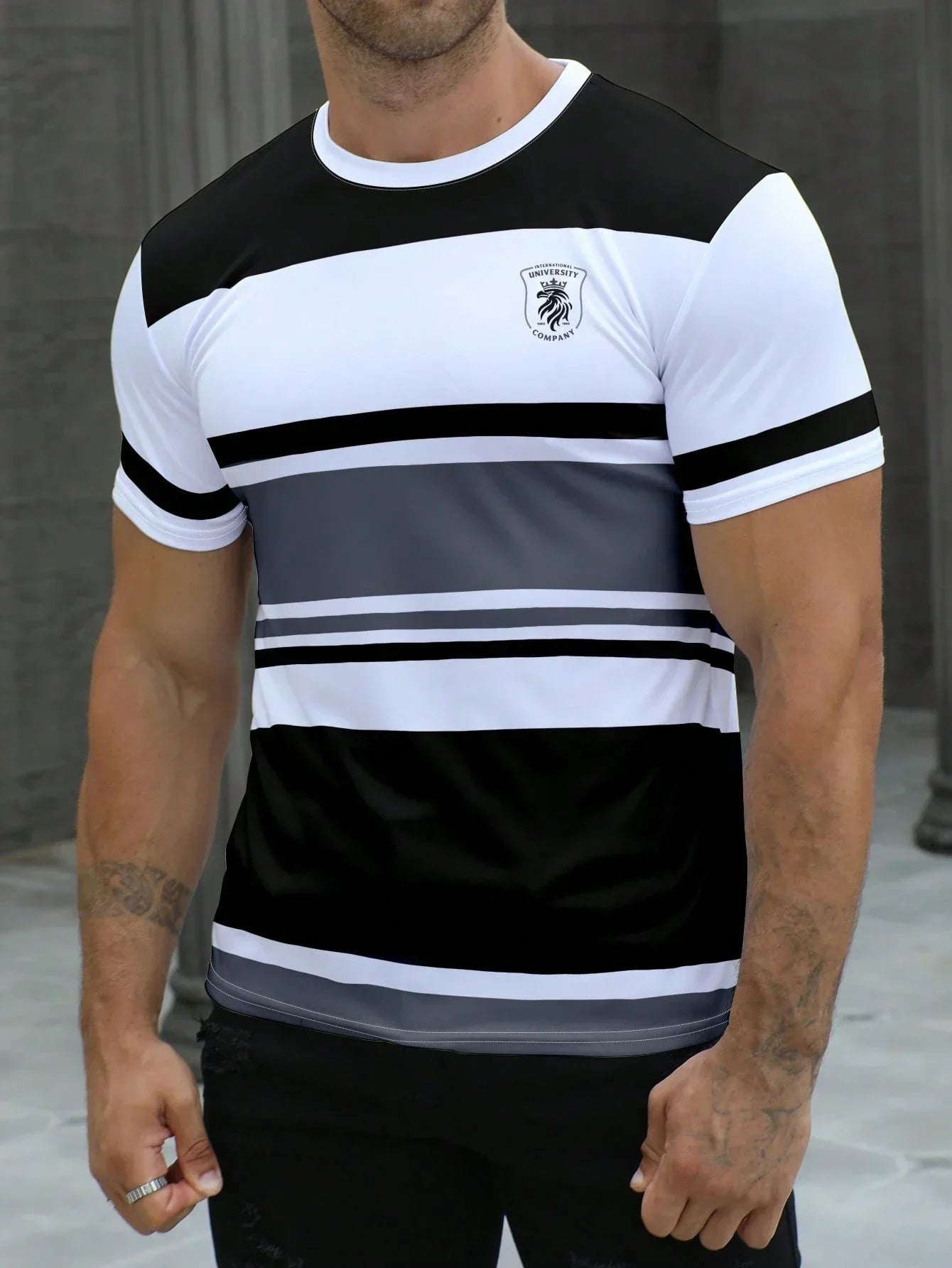 Men striped design pattern short sleeved T-shirt quick drying