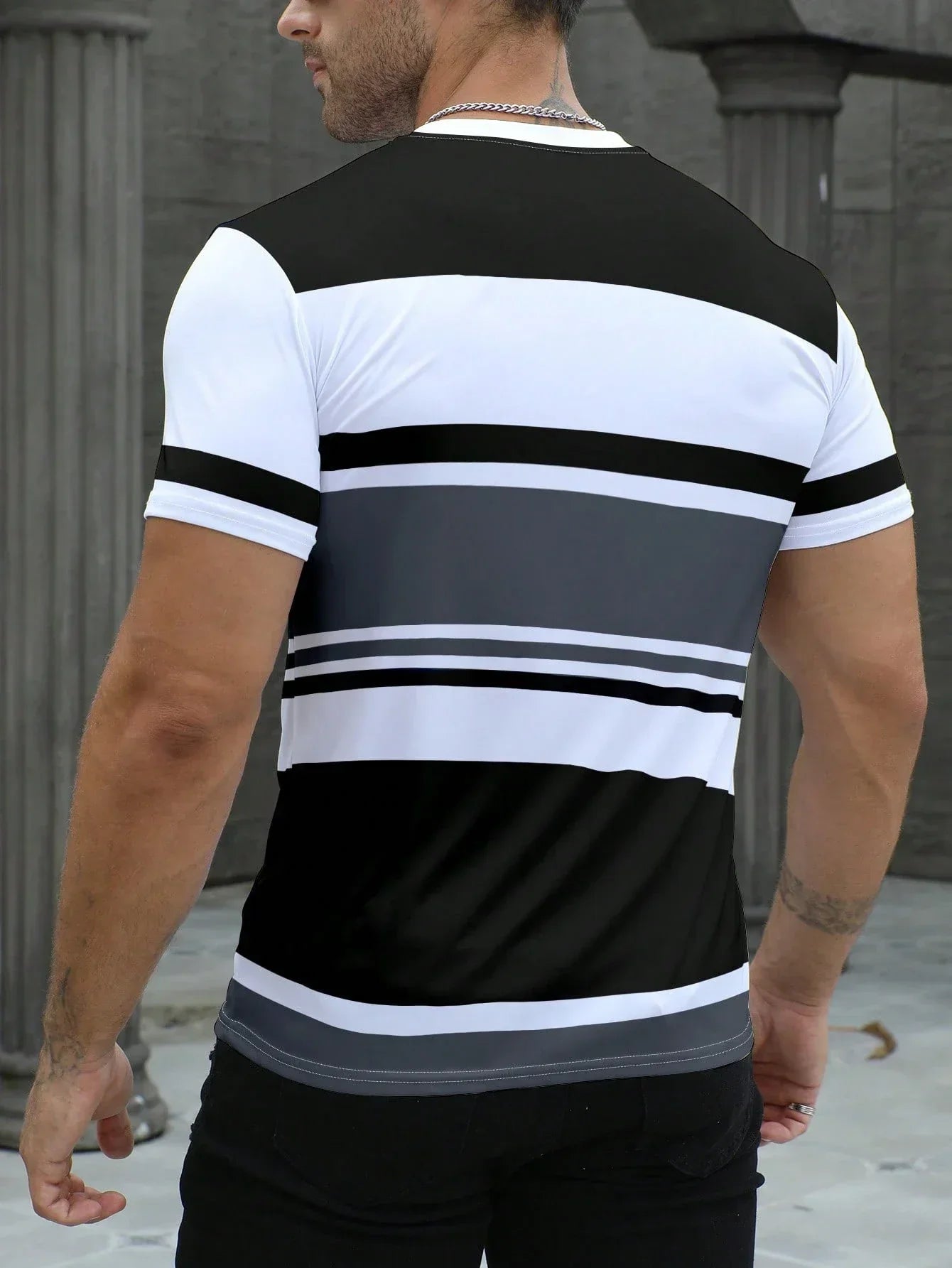 Men striped design pattern short sleeved T-shirt quick drying