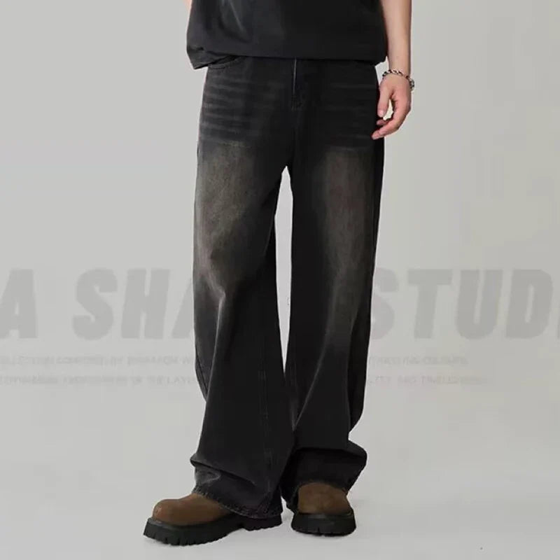 Men Fashion High Waist Wide Leg Jeans