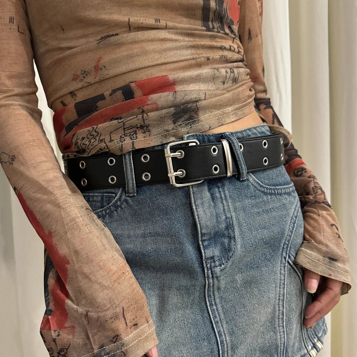 Hip Hop Belt – Double Hole Y2K Punk Belt, Unisex, Punch-Free & Adjustable