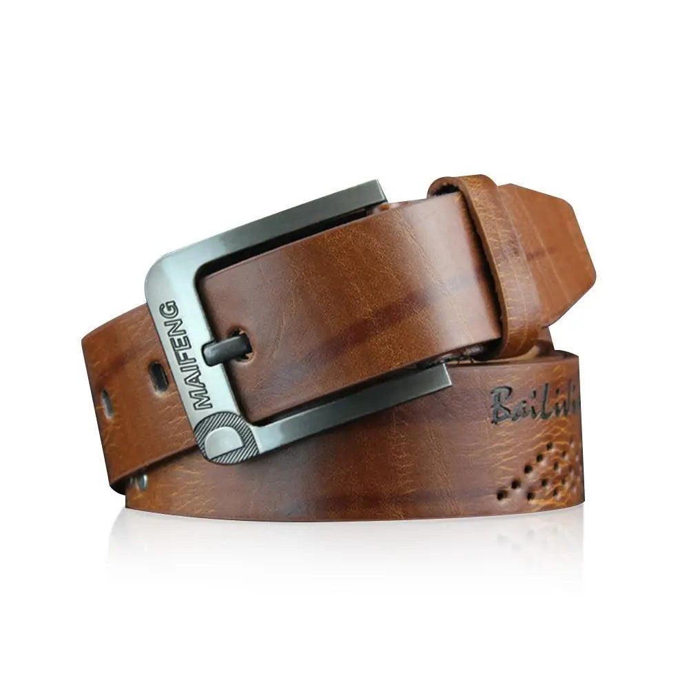 Vintage Leather Men Belt – Luxury Alloy Buckle, High-Quality Business Waistband