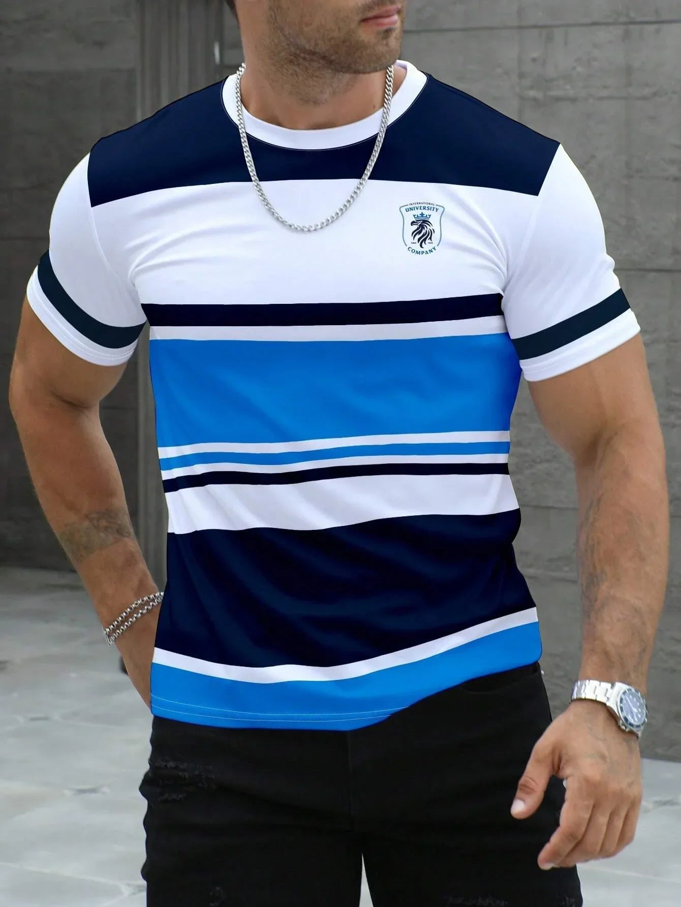 Men striped design pattern short sleeved T-shirt quick drying