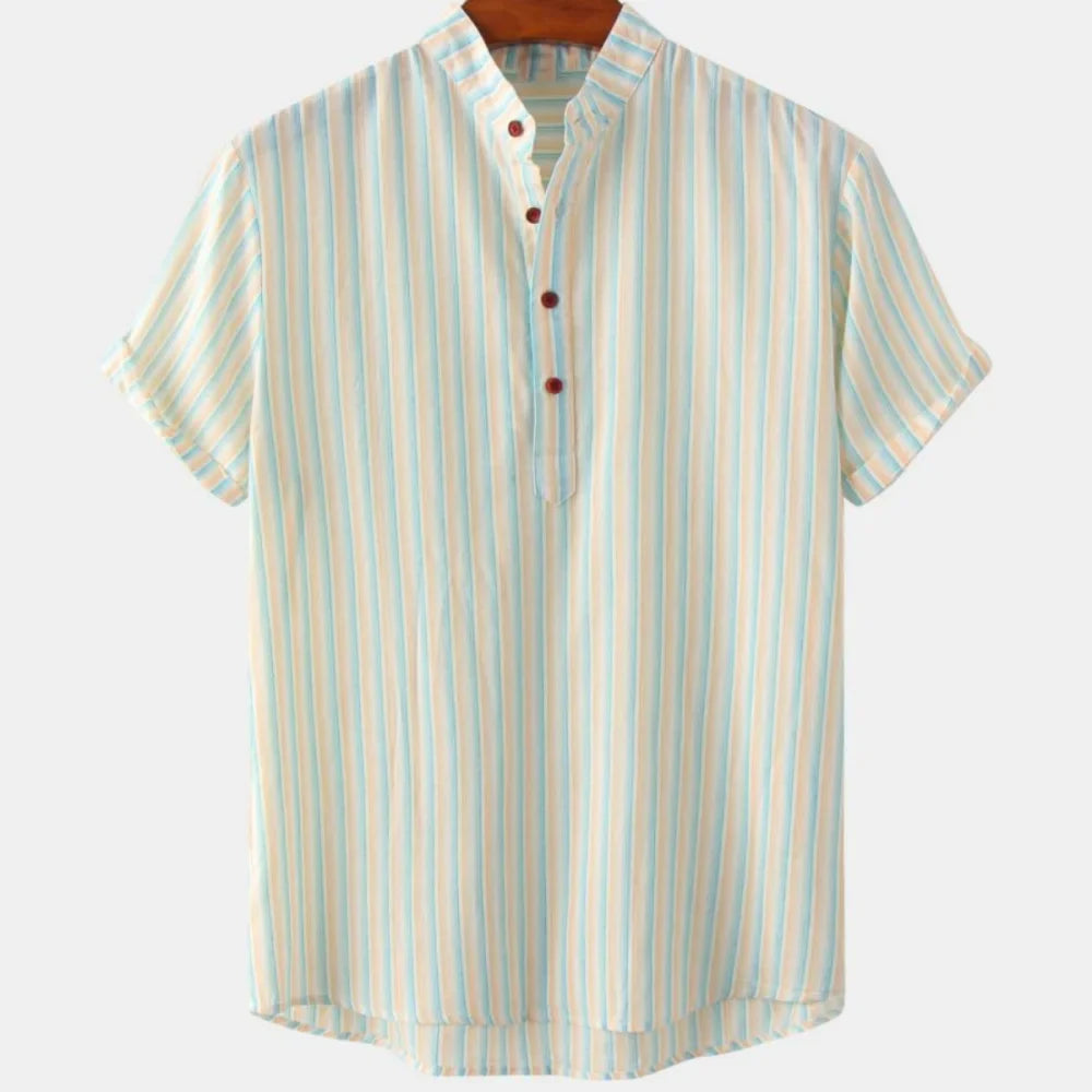 Summer Striped 3D Printed Henley Shirts