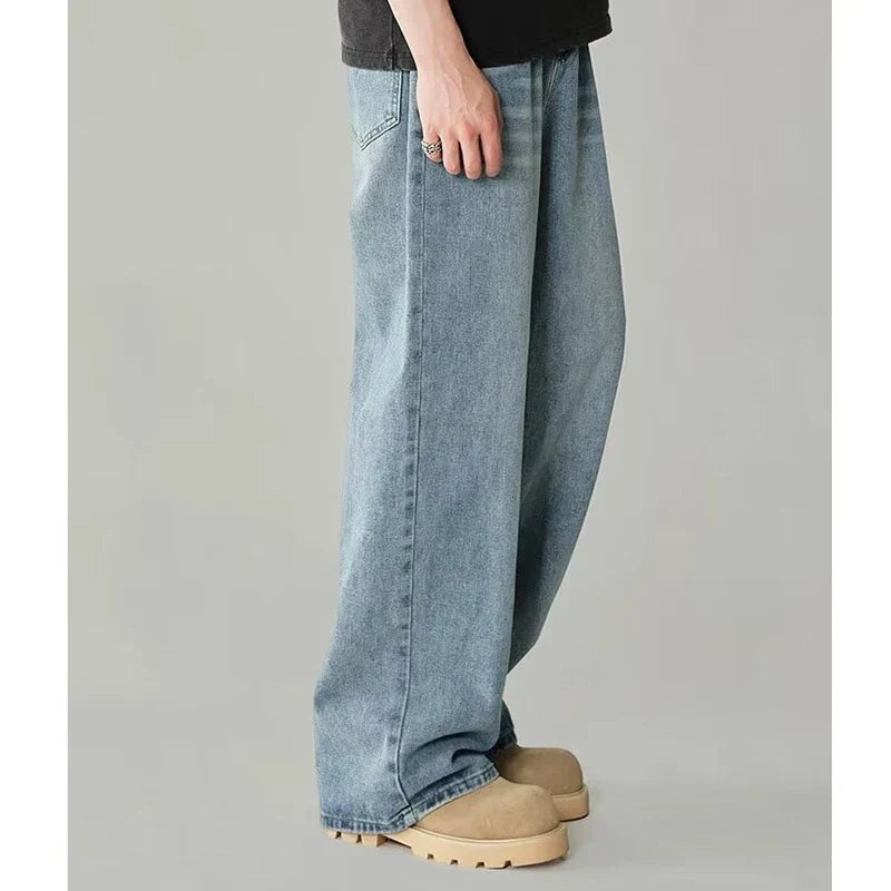Men Fashion High Waist Wide Leg Jeans