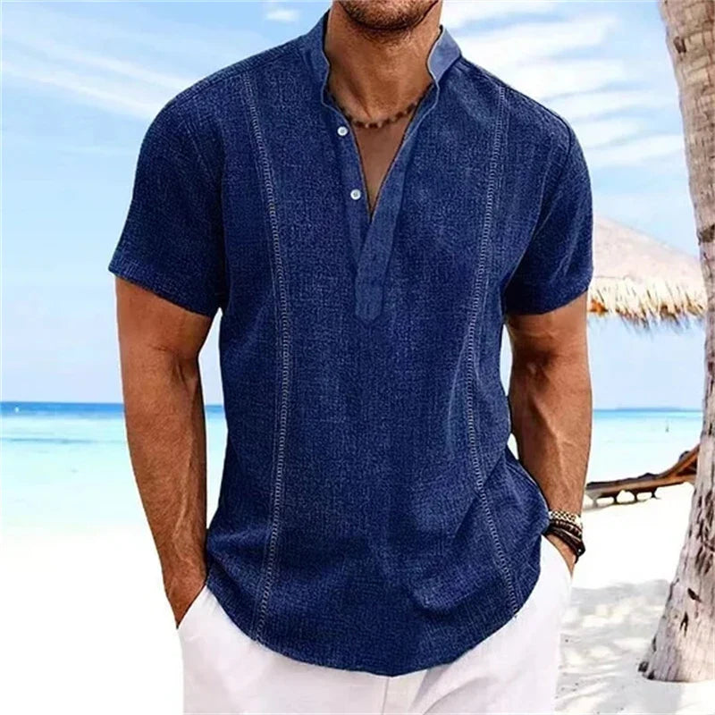 Summer Striped 3D Printed Henley Shirts
