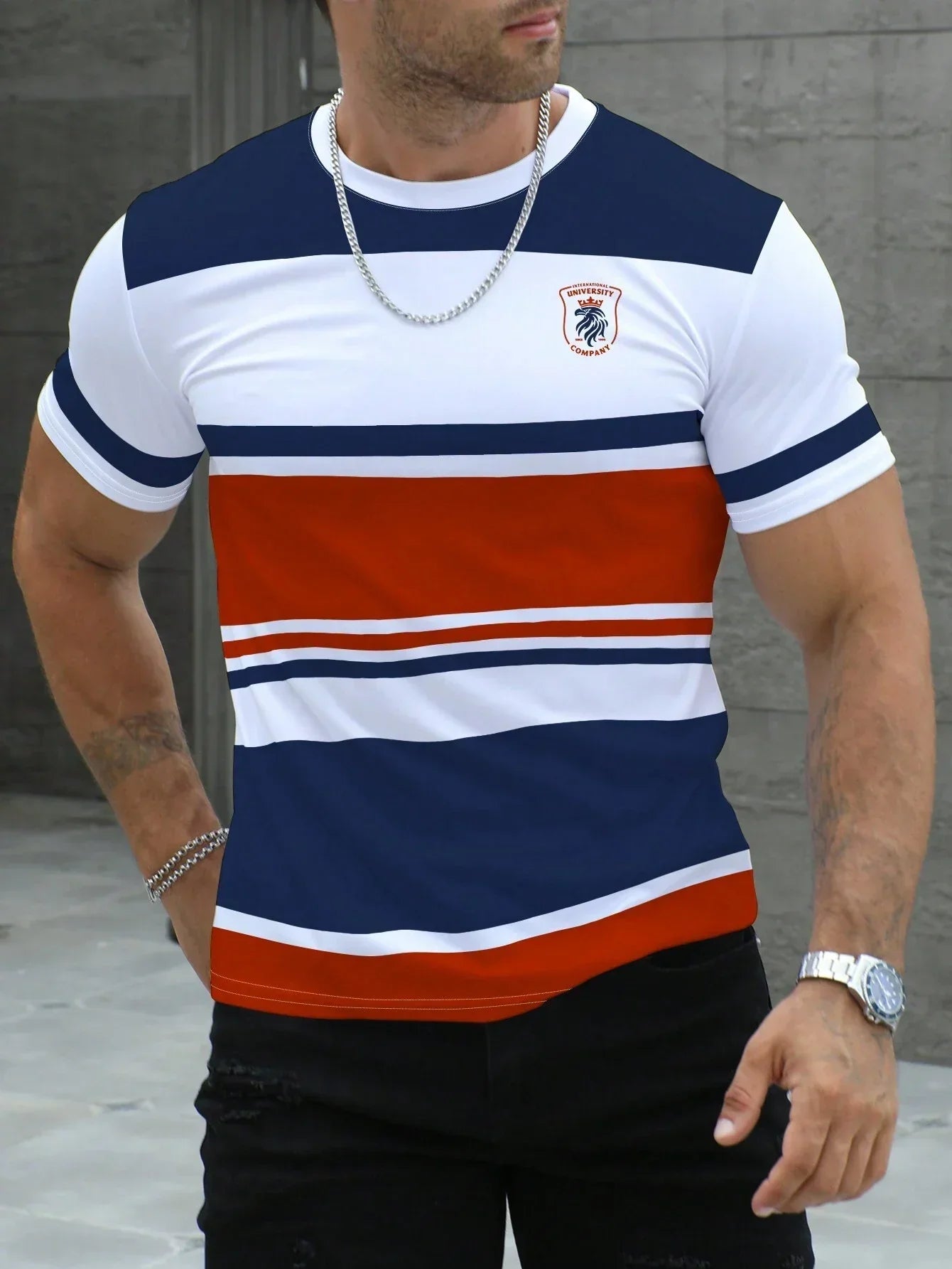 Men striped design pattern short sleeved T-shirt quick drying