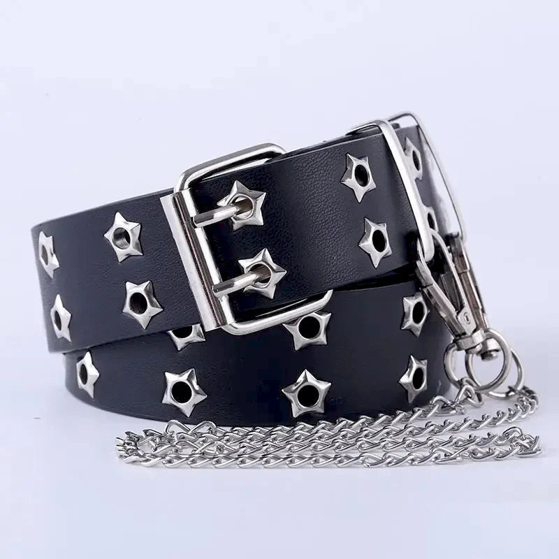 Hip Hop Belt – Double Hole Y2K Punk Belt, Unisex, Punch-Free & Adjustable