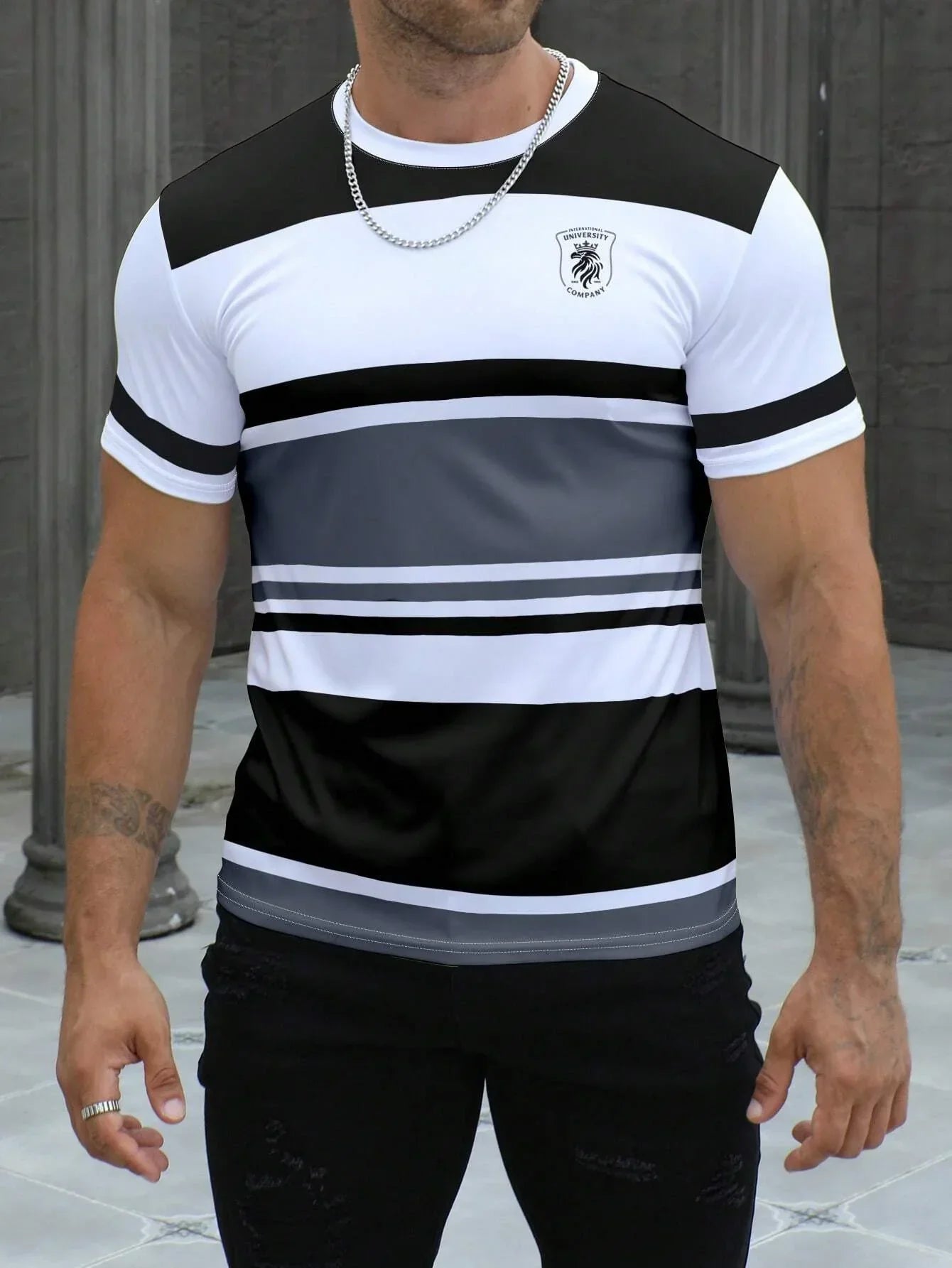 Men striped design pattern short sleeved T-shirt quick drying