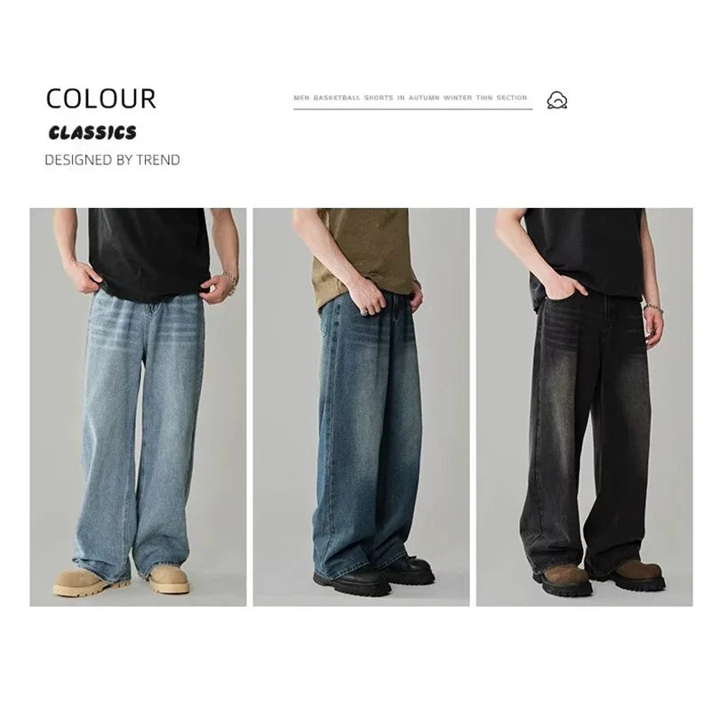 Men Fashion High Waist Wide Leg Jeans